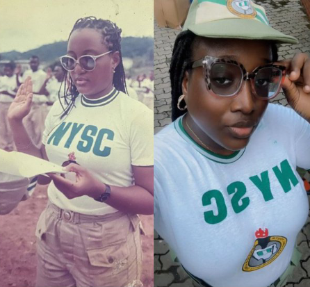 Double Vision: Lady Stuns Social Media with Throwback of Her Mom in NYSC Uniform Beside Hers