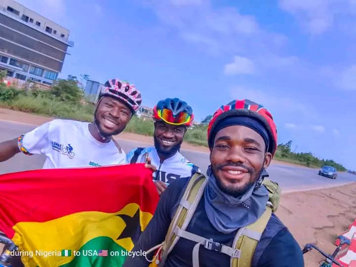 BREAKING: Nigerian Cyclist Emmiwuks, Who Set Out to Ride a Bicycle from Nigeria to the USA, Arrives Ghana