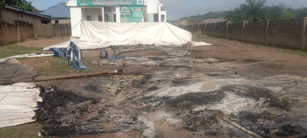 Chaos in Ekiti: Hoodlums Set Fire to African Democratic Congress Secretariat in Shocking Attack