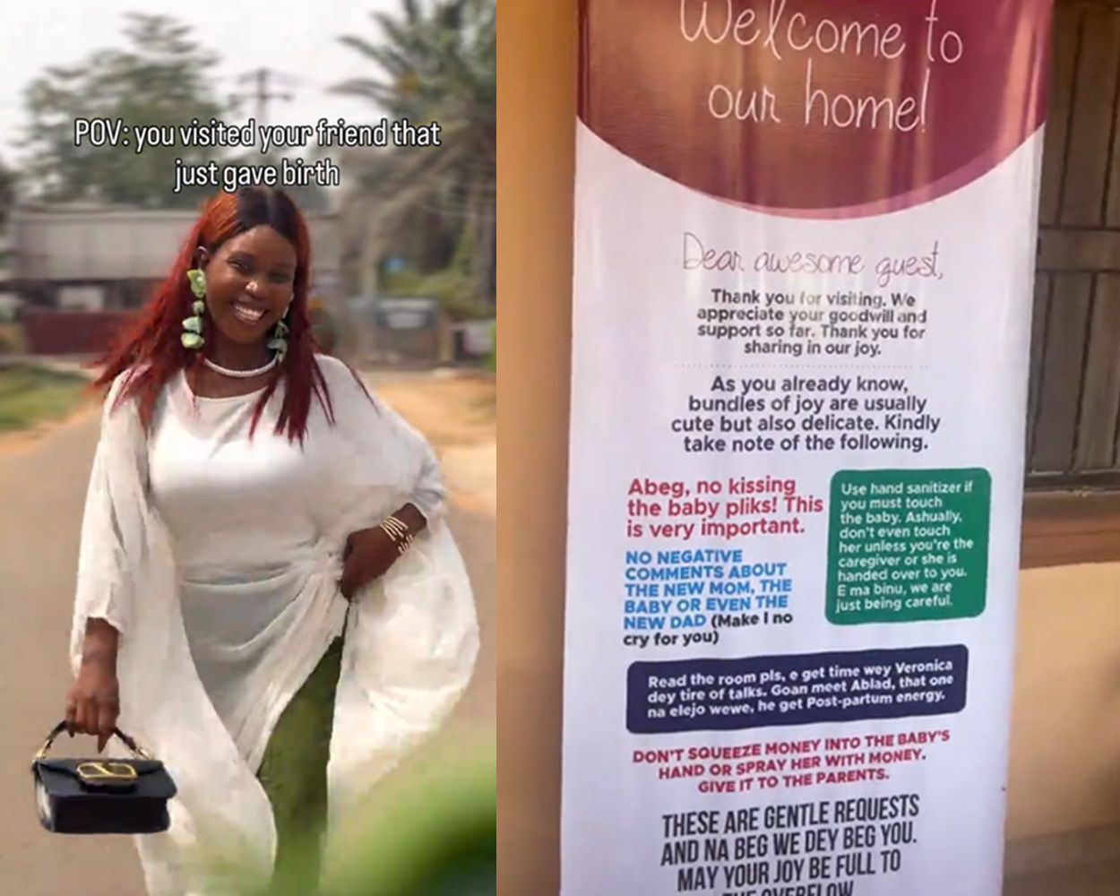 “No Kissing, No Spraying”: Viral Banner at New Mom’s Home Sparks Conversation on Boundaries, Hygiene, and Modern Parenting