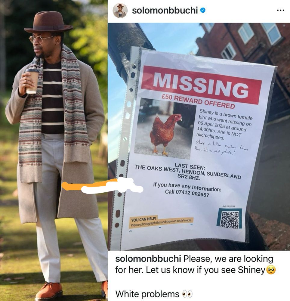 busterblog - “White Problems”: Solomon Buchi Reacts to Missing Chicken Poster in England with £50 Reward