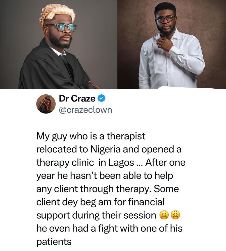 busterblog - “Therapy No Be Hustle?” – Nigerian Celebrity Dr. Craze Tells Shocking Story of Therapist Friend’s Tough Reality in Lagos