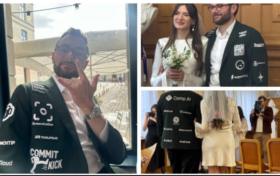 Man Goes Viral After Selling Ad Space on His Tuxedo to Fund His Wedding as 26 Startups Join In