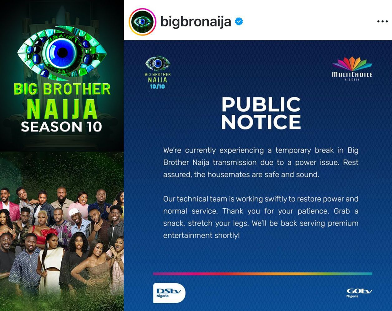 busterblog - BBNaija Fans Panic as Show Confirms Temporary Break in Transmission Due to Power Issues but Assures Housemates Are Safe and Sound