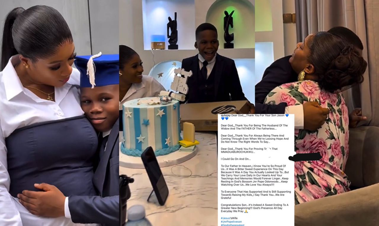 Proud Mama Moment: Jnr Pope’s Wife Jennifer Celebrates Son’s Primary School Graduation as Actress Empress Njamah Surprises Him with a Laptop Gift