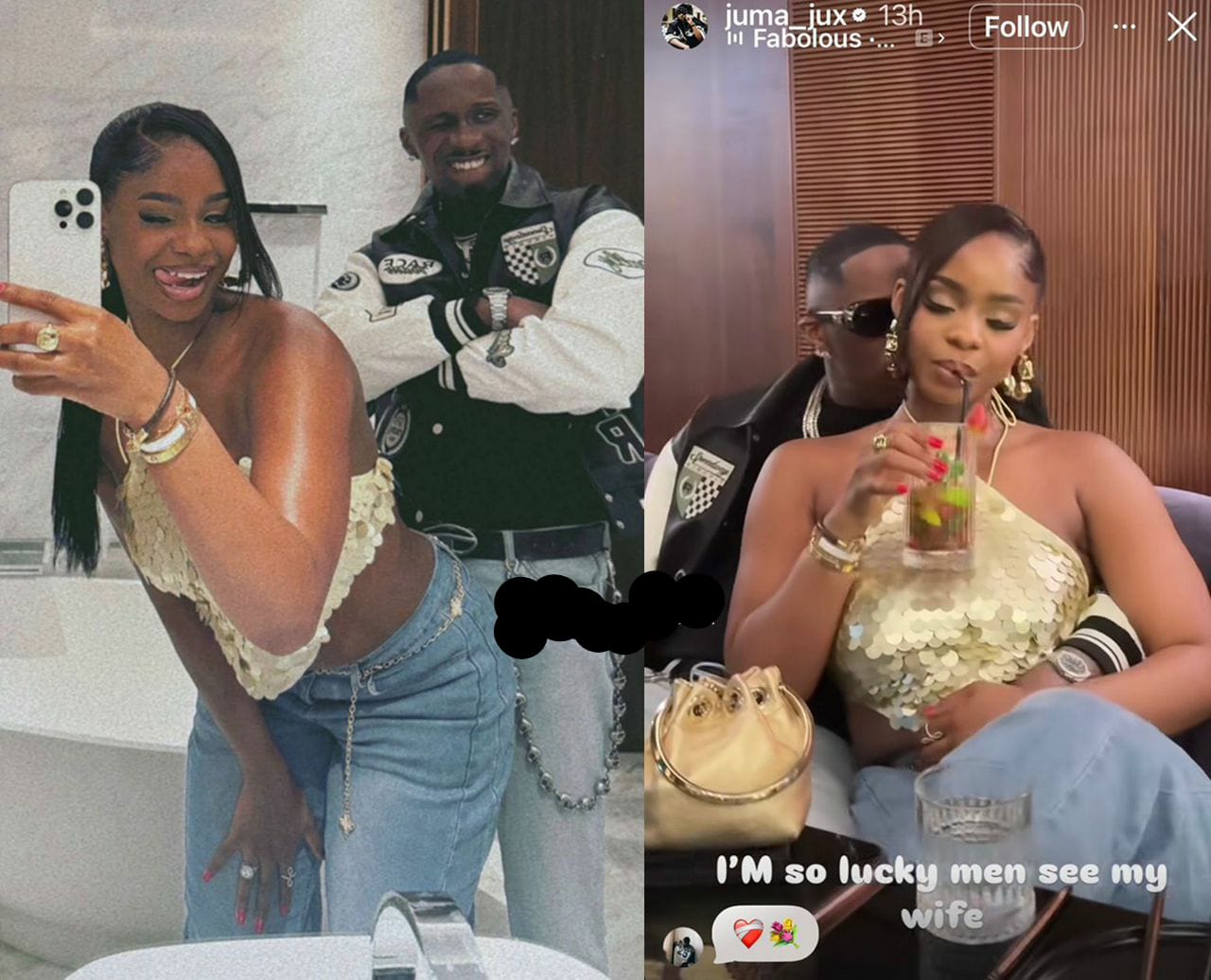 “I’m So Lucky Mehn, See My Wife!” — Juma Jux Shows Off Wife Priscilla Ojo in Dubai Vacation