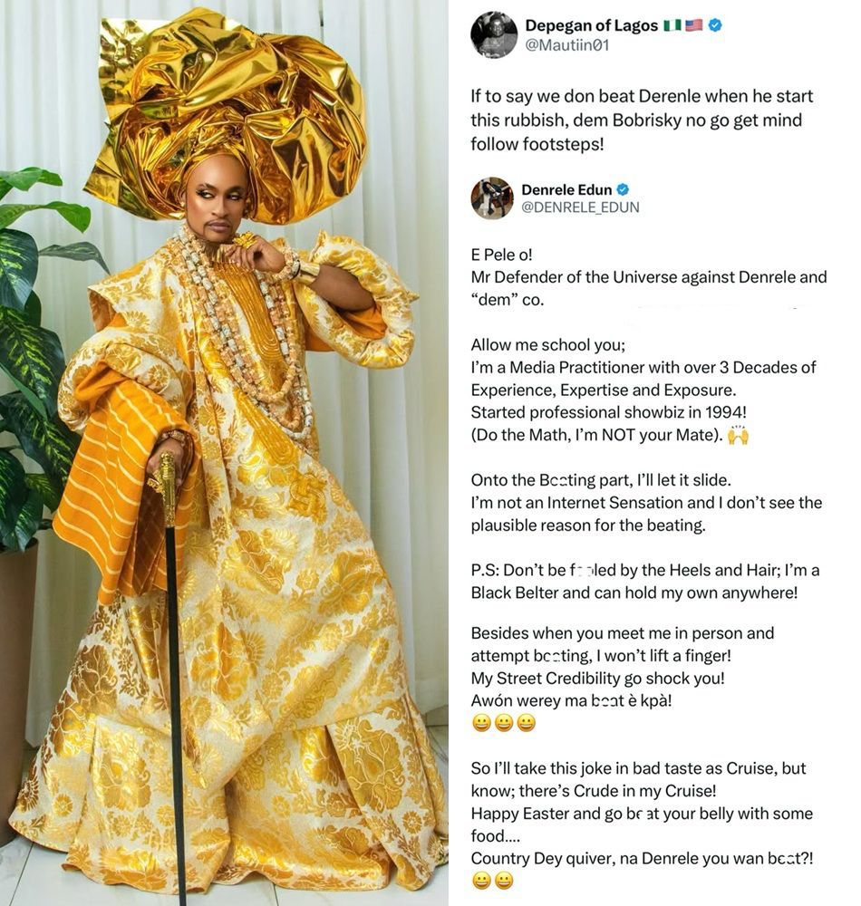 busterblog - “I’ll Take This Joke in Bad Taste as Cruise” – Denrele Responds to Online Gossip Over Gold-Themed Outfit