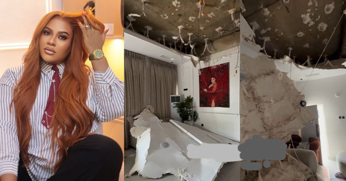 “God Abeg, Wetin Be This?” — Actress Nkechi Blessing Cries Out After Ceiling Collapses Again in Her Lekki Home, Says It’s a Sign to Leave