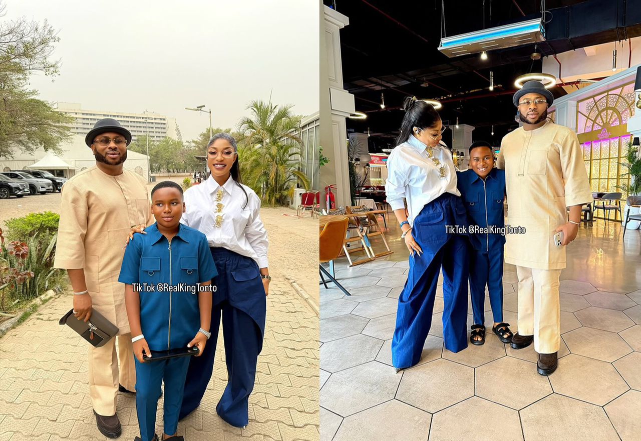 A Picture of Peace: Tonto Dikeh, Son King, and Olakunle Churchill Reunite in Heartwarming Moment That Sparks Reactions