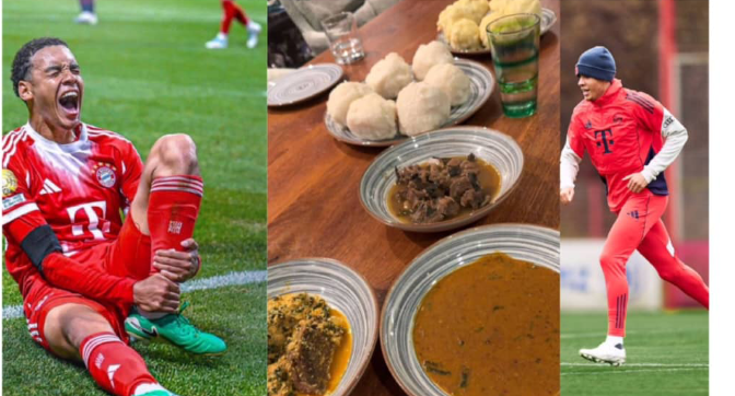 Bayern Star Jamal Musiala Melts Hearts as He Flaunts Nigerian Delicacies During Injury Recovery