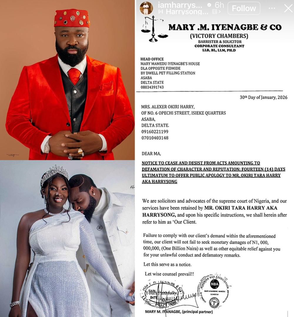 ₦1 Billion Ultimatum: Harrysong Demands Public Apology from Ex-Wife Alexer Over Explosive Outburst