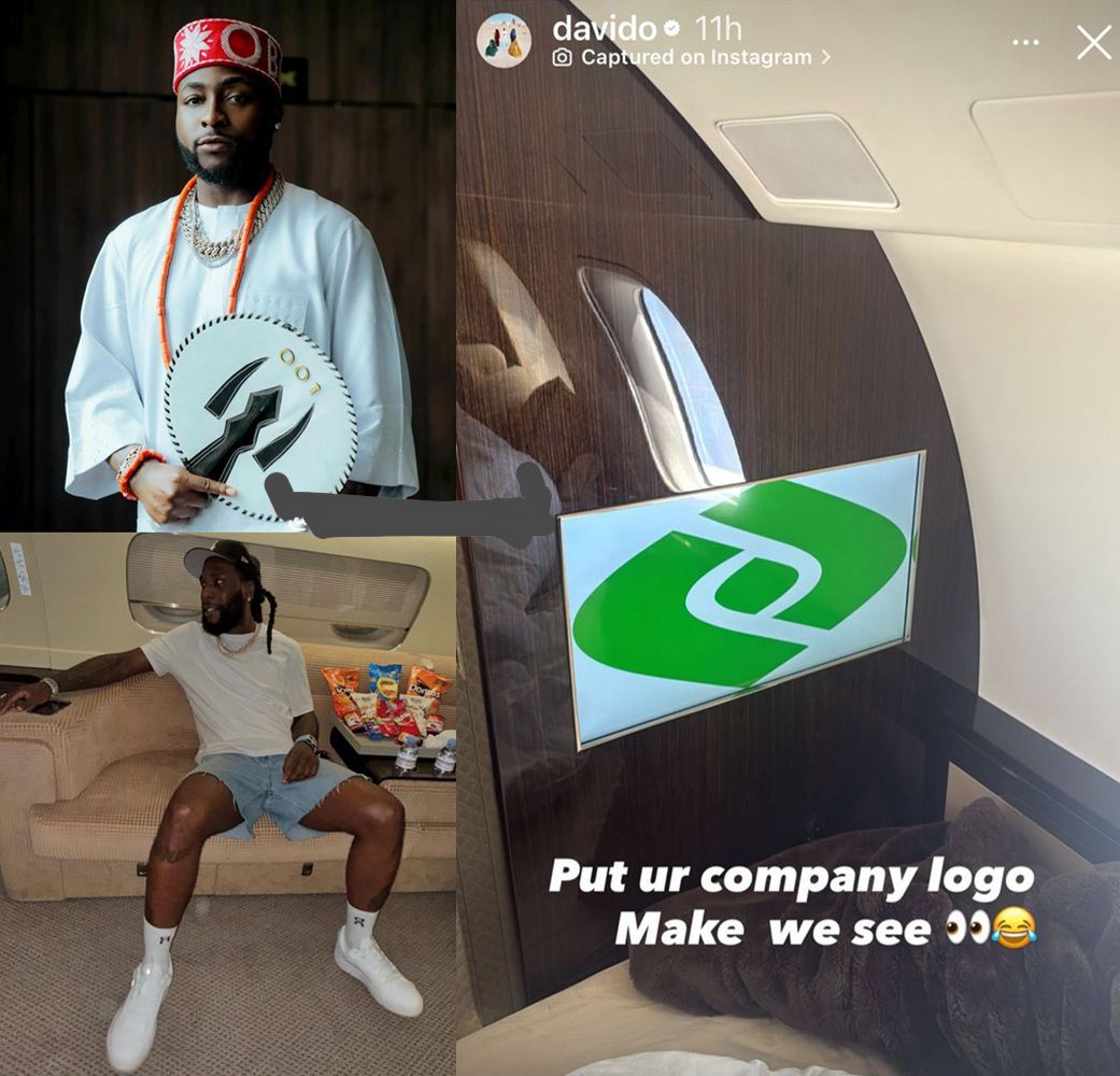 “Put Your Company Logo Make We See” – Davido Throws Subtle Shade as Burna Boy Flaunts Luxury Jet Tour