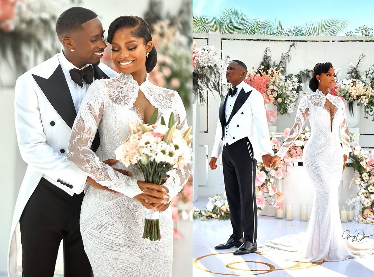 busterblog - A Love Woven in Culture and Glamour: First Official Photos of Priscilla Ojo and Juma Jux’s Lavish White Wedding Leave Fans Breathless