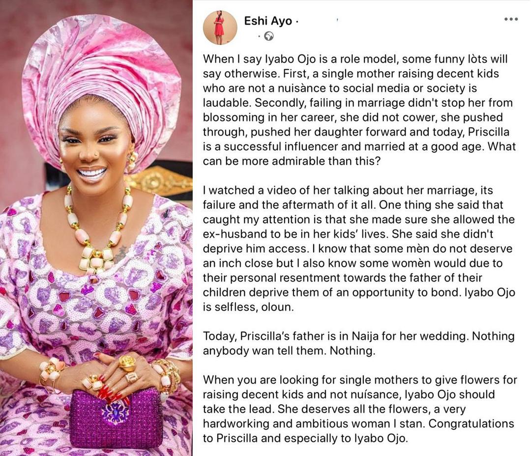 busterblog - "Give Her All the Flowers!" – Facebook User Praises Iyabo Ojo as the Ultimate Role Model for Single Mothers