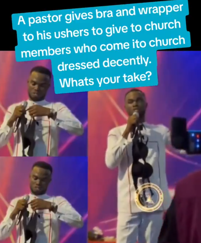 busterblog - Nigerian Pastor Sparks Outrage as He Distributes Bras, Wrappers and Pyjamas in Church to Fight Indecent Dressing