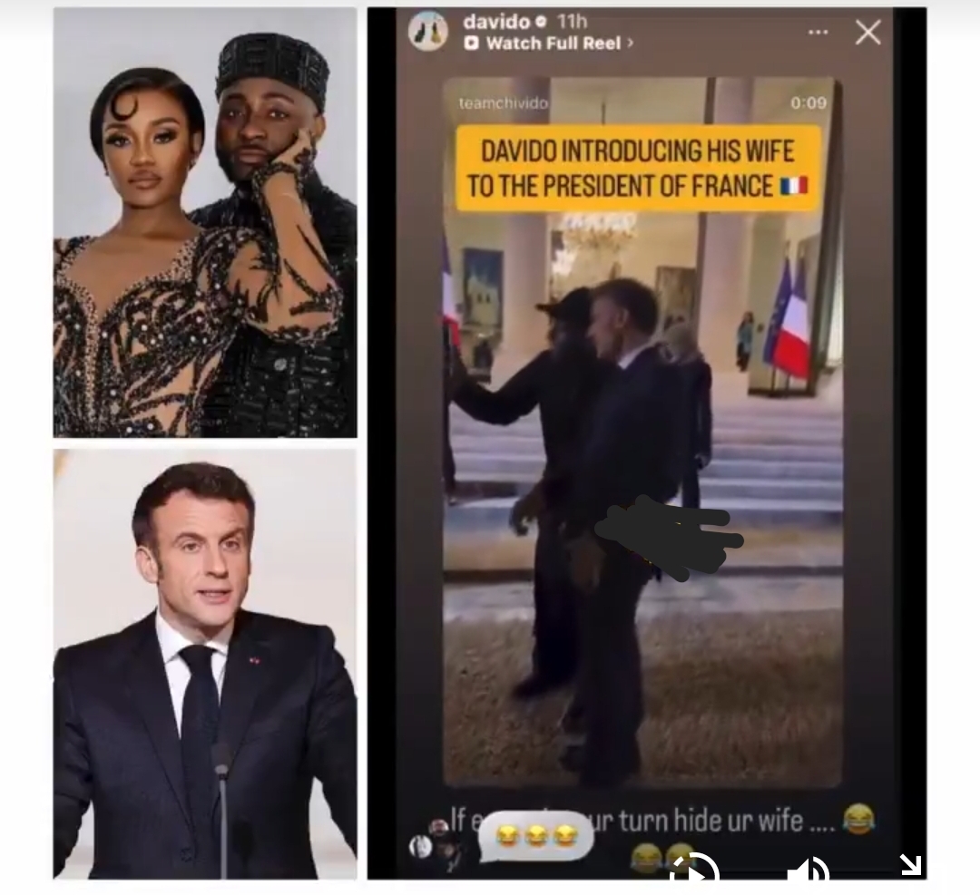 Davido introduces wife Chioma to French President Macron in heartwarming Paris video call