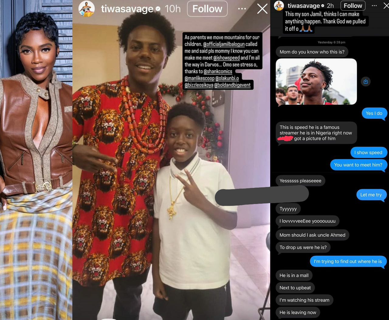 Tiwa Savage Goes the Extra Mile as Son Jamil’s Wish to Meet iShowSpeed Becomes a Reality