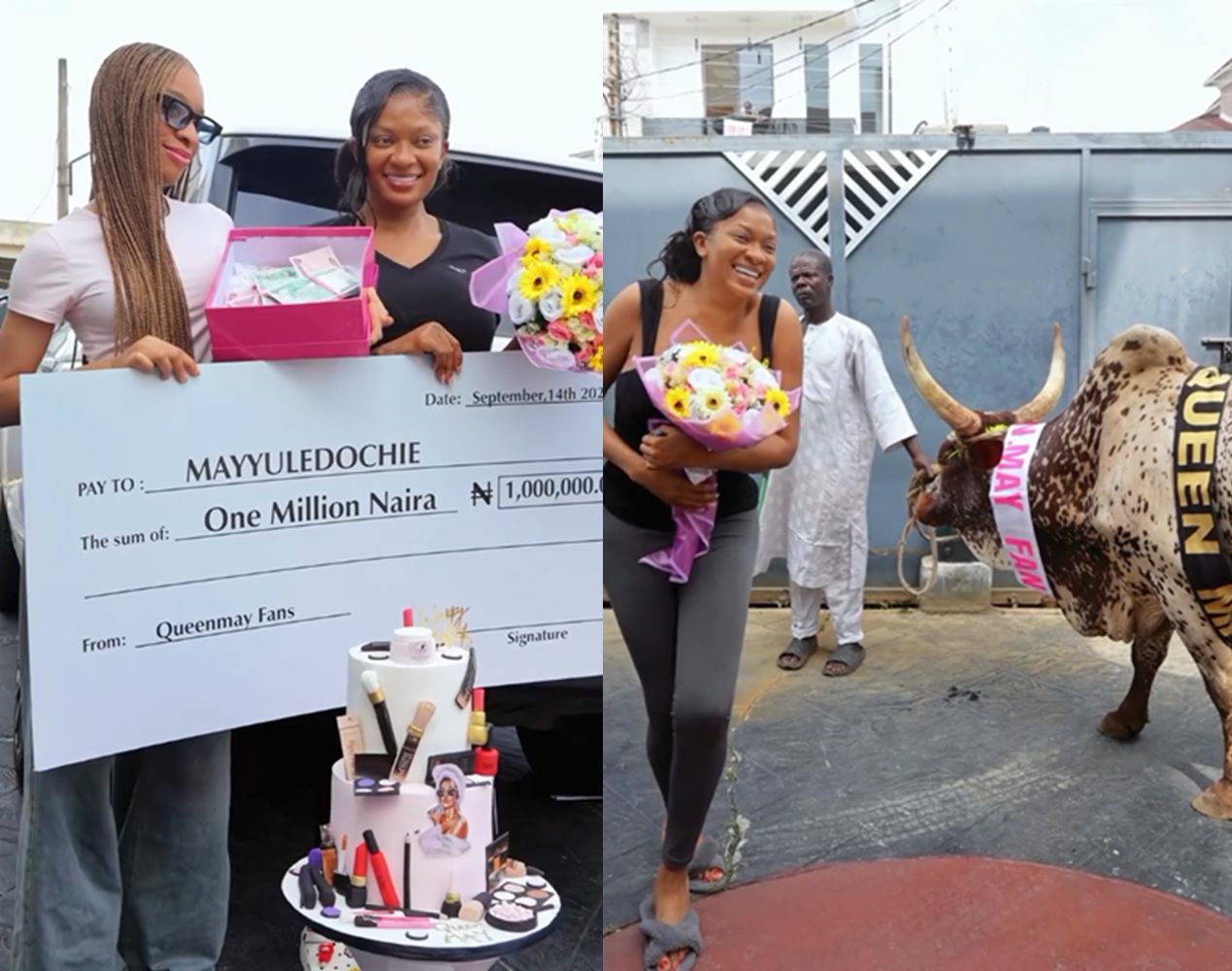 busterblog - Fans Shock May Edochie with ₦1 Million, a Live Cow, and Lavish Gifts as Birthday Turns into a Festival of Love