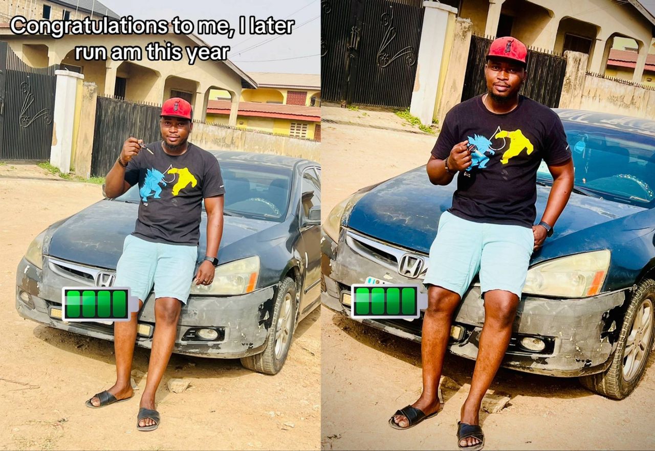 “Congratulations to Me, I Later Run Am This Year”: Nigerian Man Sparks Laughter and Praise After Buying Himself a Defaced Car