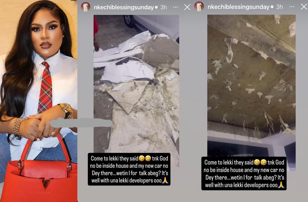 busterblog - Panic in Lekki: Actress Nkechi Blessing Narrowly Escapes Disaster as POP Ceiling Collapses in Her Home