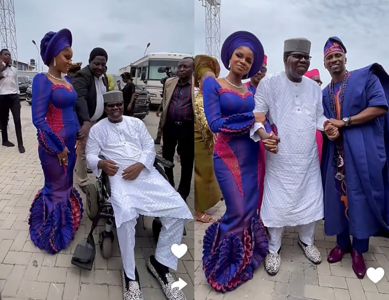 busterblog - Timeless Elegance Meets Modern Glam: Priscilla Ojo and Juma Jux Pose with Music Legend Ebenezer Obey at Their Star-Studded Wedding
