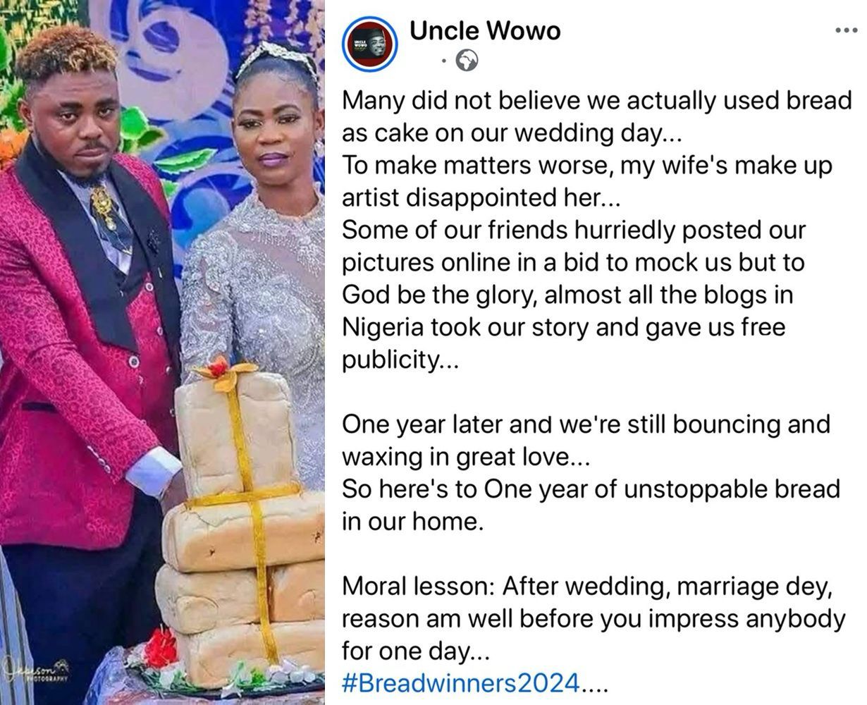 From Bread to Bliss: Man Mocked for Using Bread as Wedding Cake Celebrates First Anniversary