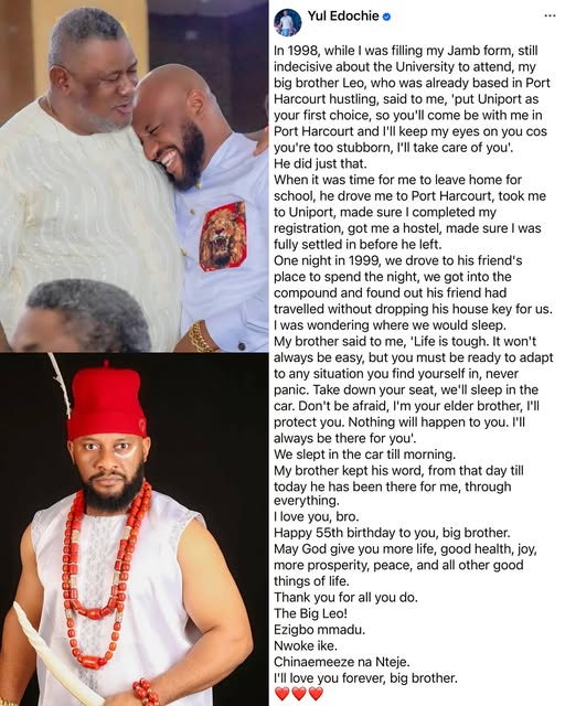 busterblog - A Brother’s Promise: Yul Edochie Shares Emotional Tribute as Big Brother Leo Turns 55