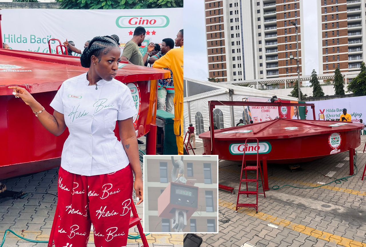 Hilda Baci’s Giant Jollof Pot Stuns Nigerians as Weight Estimate Hits Over 1,400kg Before Food is Added