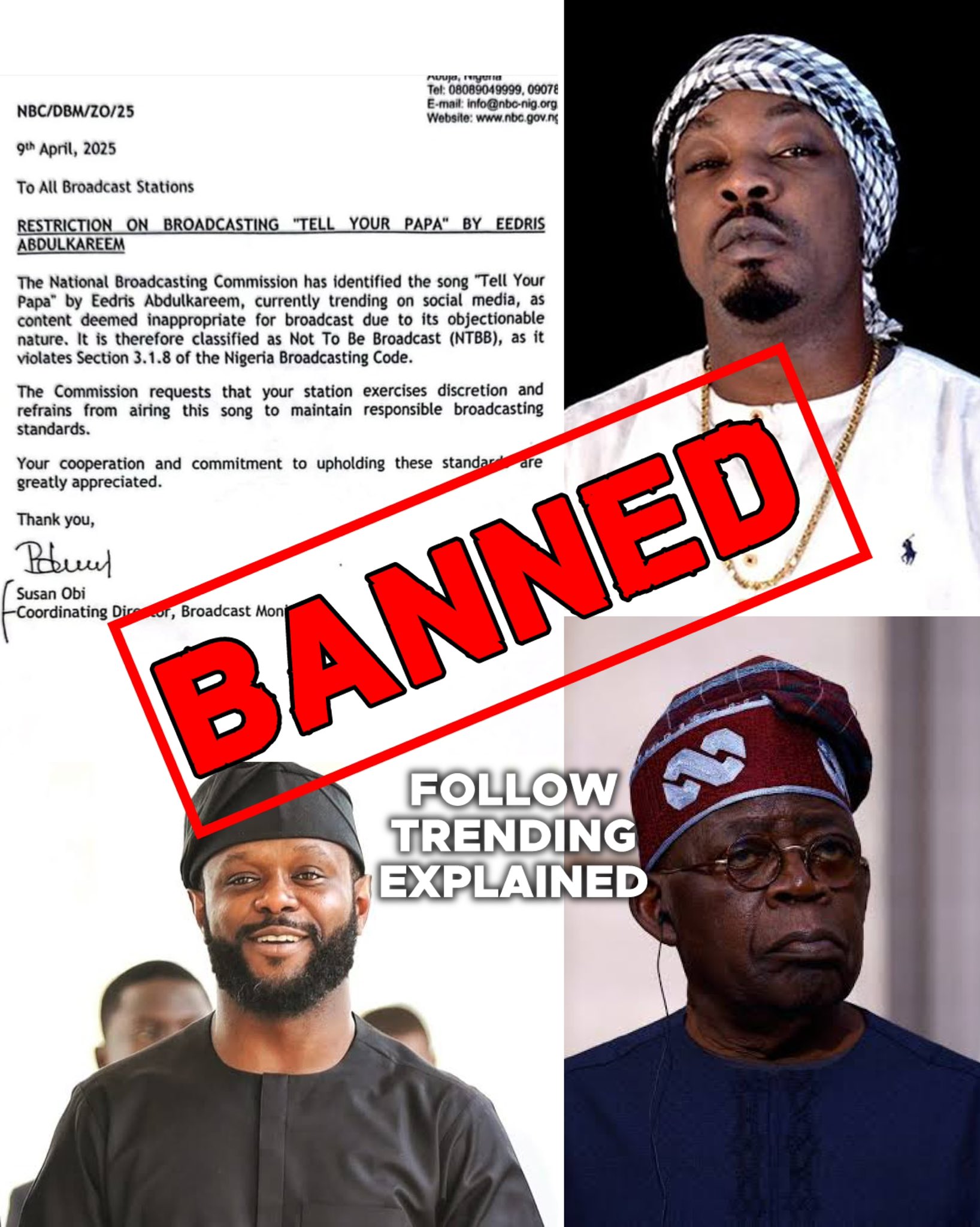 busterblog - NBC Bans Eedris Abdulkareem’s ‘Tell Your Papa’ Song on April 10, Raising Free Speech Concerns in Nigeria