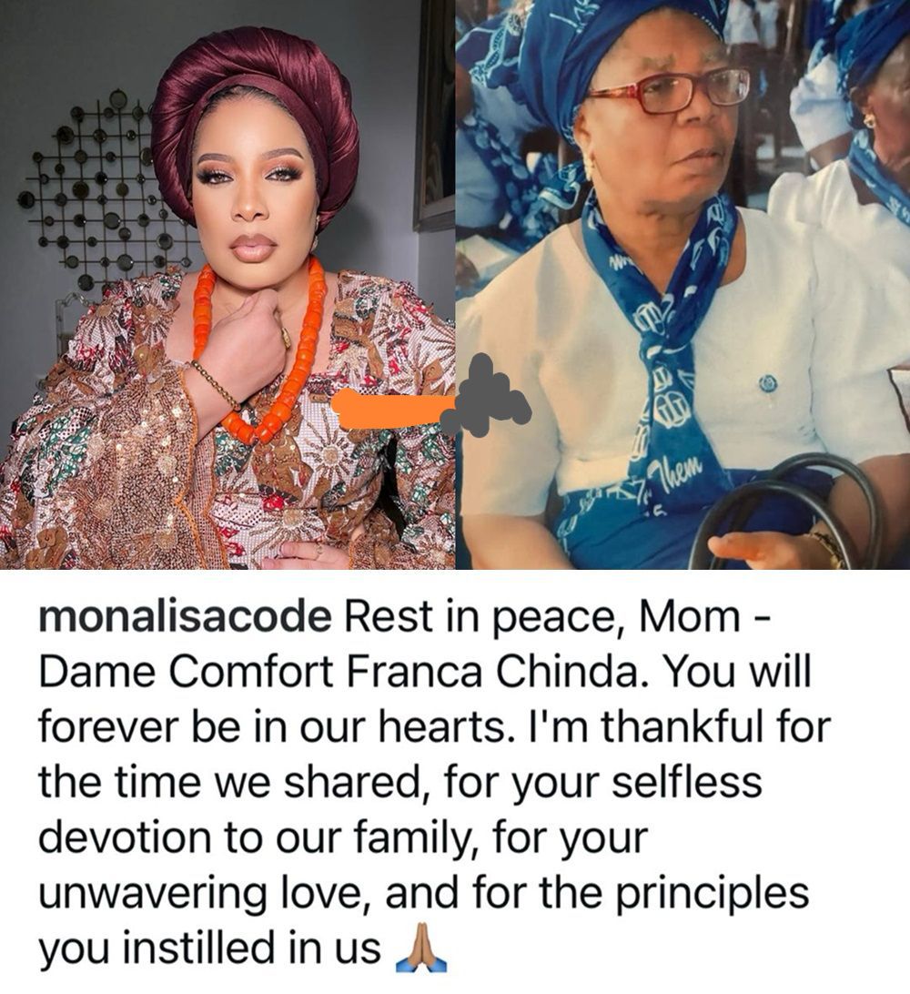 busterblog - A Heartfelt Goodbye: Monalisa Chinda Mourns the Loss of Her Beloved Mother, Dame Comfort Franca Chinda
