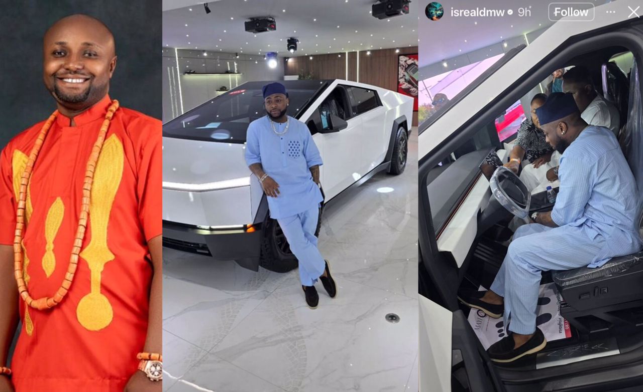 busterblog - Electric Arrival: Davido’s Aide, Israel DMW, Celebrates Star’s New Tesla Cybertruck in Lagos