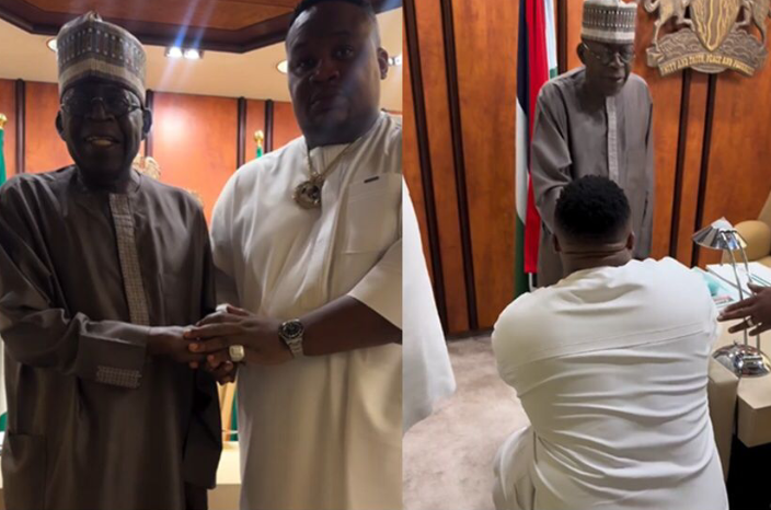 busterblog - A Moment of Loyalty: Cubana Chief Priest Kneels Before President Tinubu in Powerful Display of Allegiance