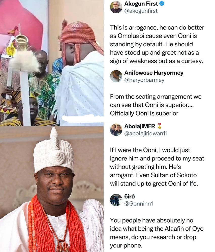 Royal Tensions Spark Outrage as New Alaafin of Oyo Refuses to Stand for Ooni of Ife in Viral Video